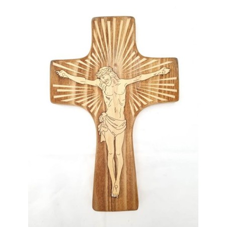 Croix bois 30x20cm avec christ gravé