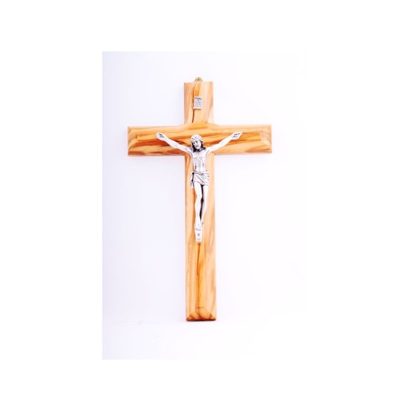 Crucifix en bois d'olivier avec Christ argenté
