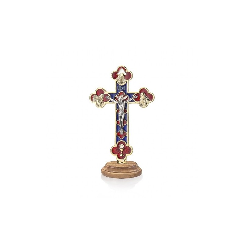 Crucifix metal do avec base bois olivier 15x9cm