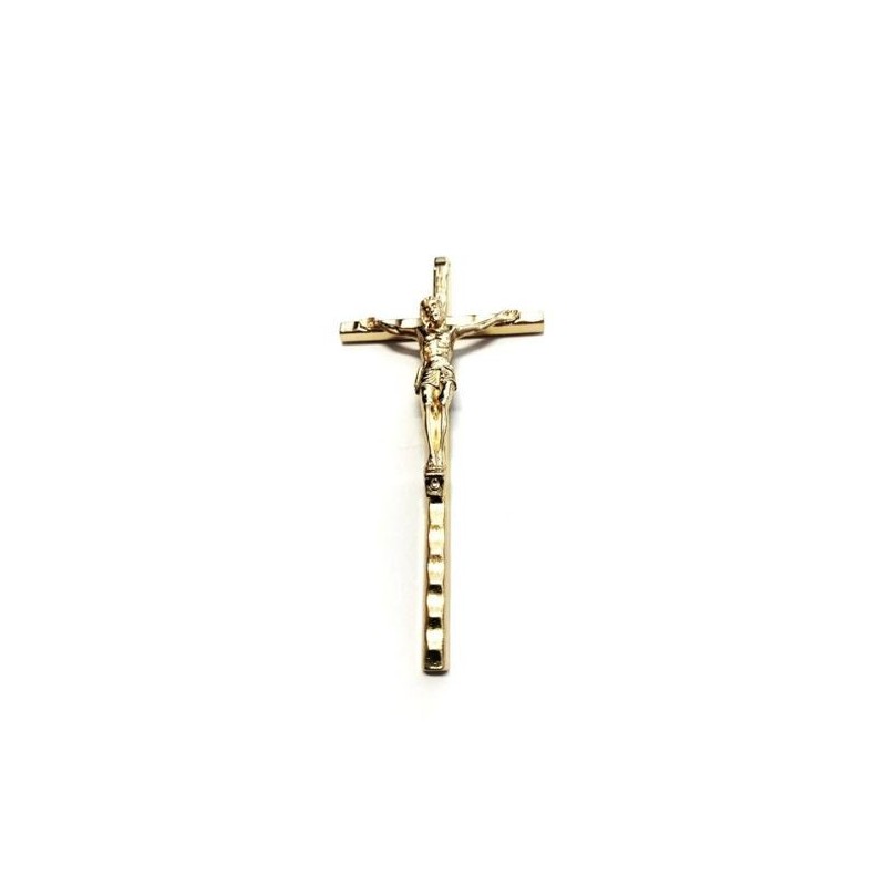 Crucifix martelé métal doré 11x5.5cm