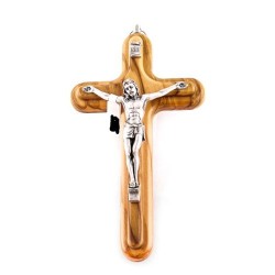 Crucifix en bois d'olivier avec Christ argenté. 15 cm