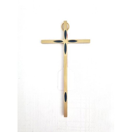 Croix en laiton satiné et turquoise