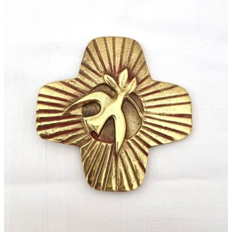 Croix en bronze avec colombe et émail rouge