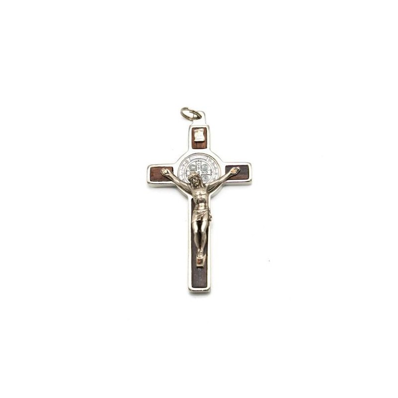 St. Benedictus kruis van metaal en rosewood. 8/4 cm