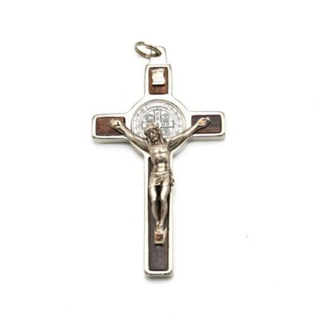 St. Benedictus kruis van metaal en rosewood. 8/4 cm