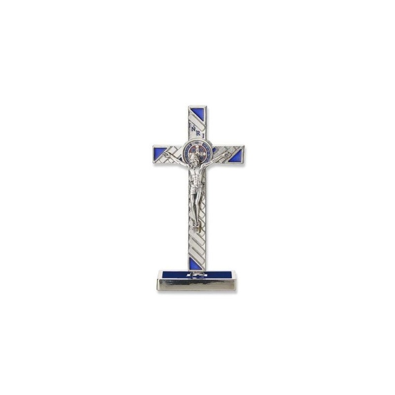 Kruisbeeld op basis van S. Benoit metalen 12x6 cm Blauw
