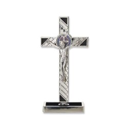Crucifix sur base Saint Benoit métal 12x6cm Noir