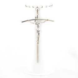 Crucifix pastoral en métal argenté