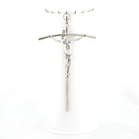 Crucifix pastoral en métal argenté
