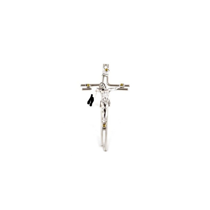 Kruisbeeld van zilveren metaal met Christus van geoxideerd metaal. 12/6 cm