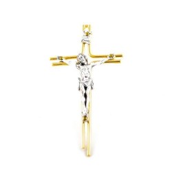 Goud metaal kruisbeeld met Christus in geoxideerd metaal. 12/6 cm