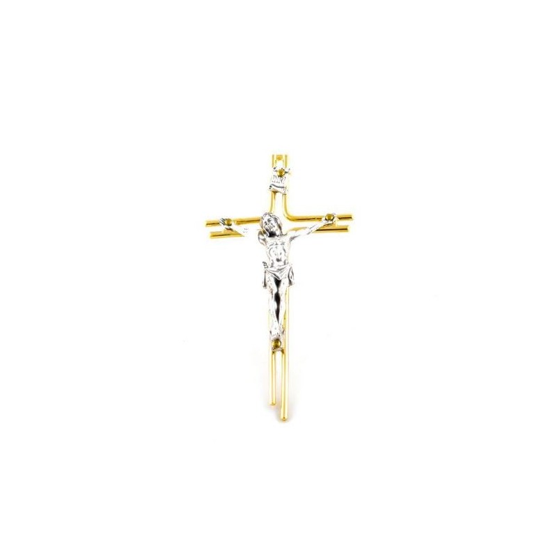 Goud metaal kruisbeeld met Christus in geoxideerd metaal. 12/6 cm