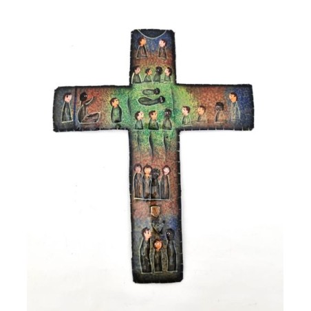 Croix enfants du monde peinte à la main en Haïti. 18.5/15.5 cm