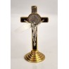 Crucifix doré émaillé noir St Benoit sur base