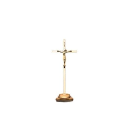 Metalen kruis op basis van olijfhout 10.2x4cm