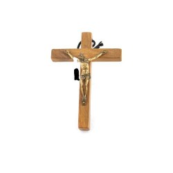 Olijfhout kruisbeeld met Christus in goud