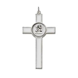 Metalen kruis 7.2cm met witte emaille Angel