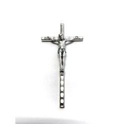Crucifix martelé métal argenté 11x5.5cm