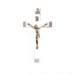 Crucifix en métal argenté avec insert lumineux. 7 cm
