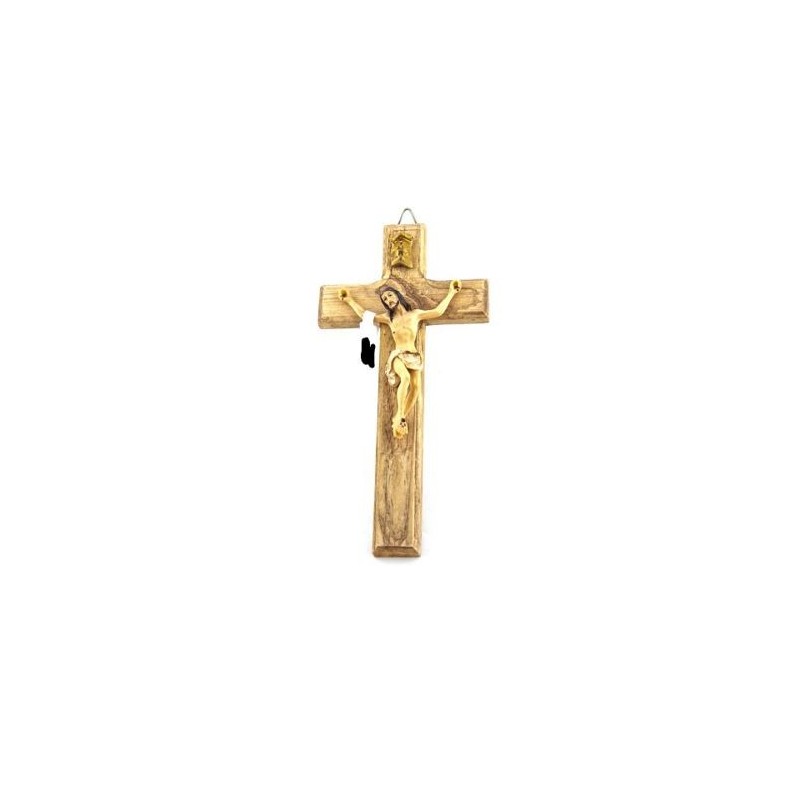 Crucifix en résine imitation bois. 15.5 cm