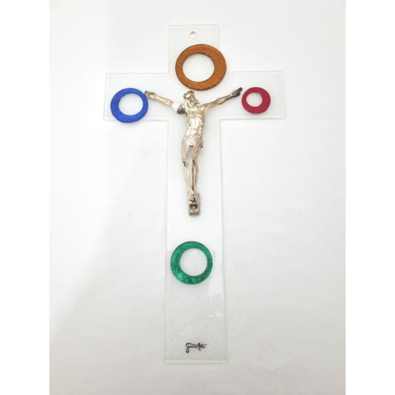 Croix en verre avec des cercles. 35 cm