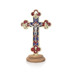 Crucifix metal do avec base bois olivier 15x9cm