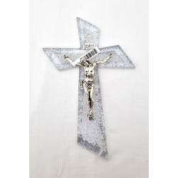 Croix en verre 16cm Glacier feuille d'argent