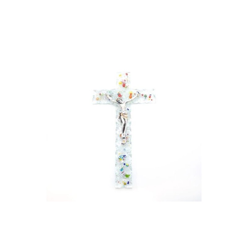 Crucifix en verre avec Christ en argent. 23/13 cm