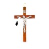 Houten kruisbeeld met Christus in zilver. 13 cm