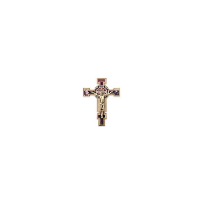 St. Benedictus houten kruis 14x10.5cm - bronzen lichaam
