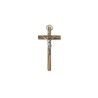 Een houten kruis met een metaal Christus. 15 cm