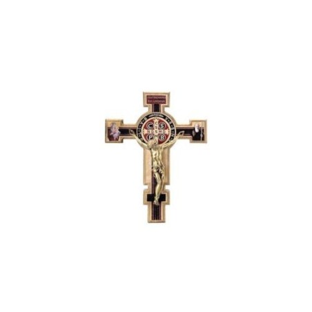 Croix bois Saint Benoit 40x32cm - corps en bronze