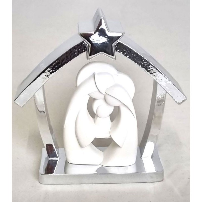 Crèche avec Sainte Famille stylisée 13cm Argentée