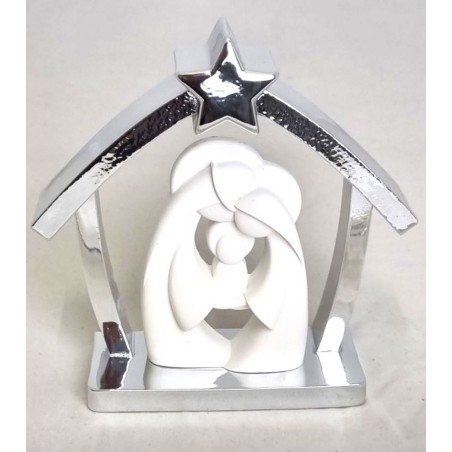 Crèche avec Sainte Famille stylisée 13cm Argentée