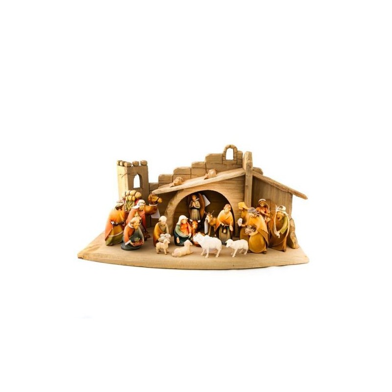 Crèche composée de 20 pièces en bois avec étable.10 cm