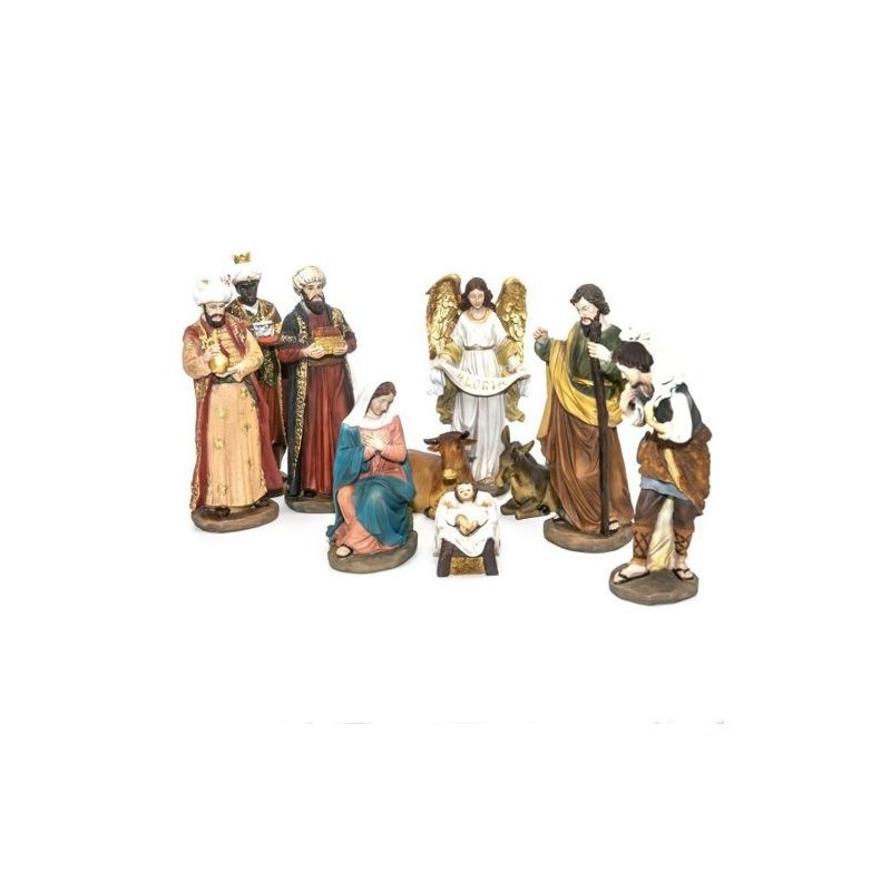 Crèche de Noël composée de 11 pièces. 20 cm