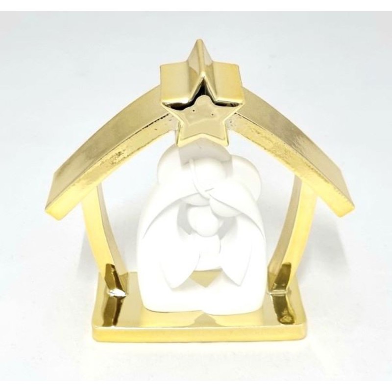 Kerststal met een stijlvolle 13cm gouden Heilige Familie