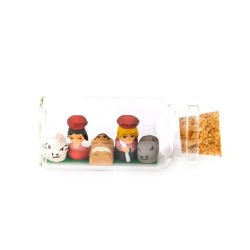 Kerststal terracotta in een kleine fles. 6,5 cm