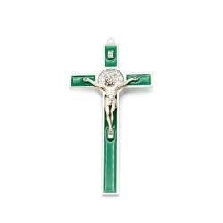 Croix de Saint Benoit en métal et émail 19.5 cm