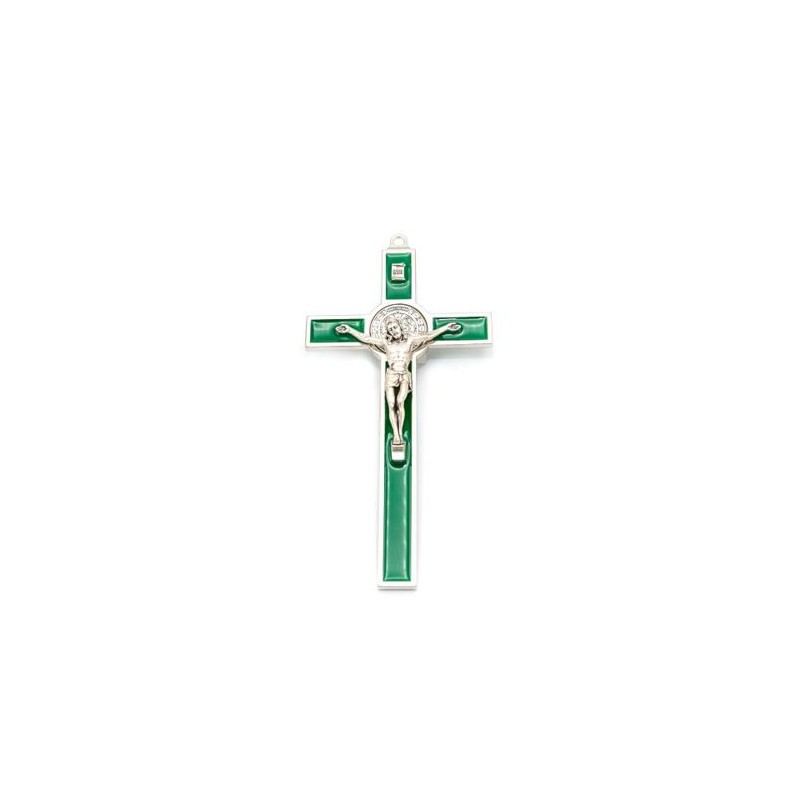 Croix de Saint Benoit en métal et émail 19.5 cm