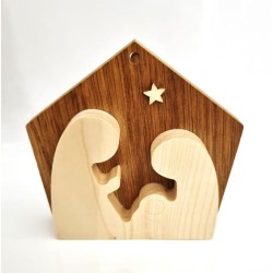 Sainte Famille en bois de chêne et érable découpé 10x10cm