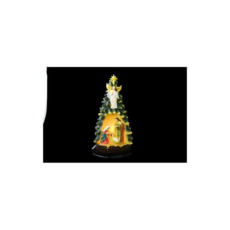 Sainte Famille dans un sapin avec de la lumière. 28 cm