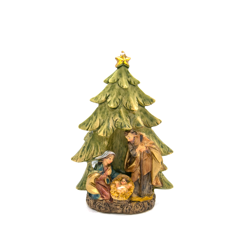 Statue van de Heilige Familie in polystone . 9 cm
