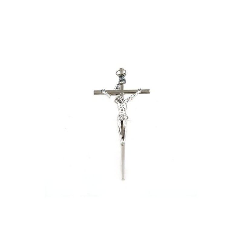 Crucifix en métal argenté. 11/5.5 cm