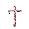 Crucifix en métal argenté avec décorations en émail rouge. 17.5 cm