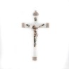 Crucifix en métal argenté avec insert lumineux. 9 cm