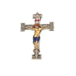 Crucifix en métal argenté avec Christ coloré. 10 cm