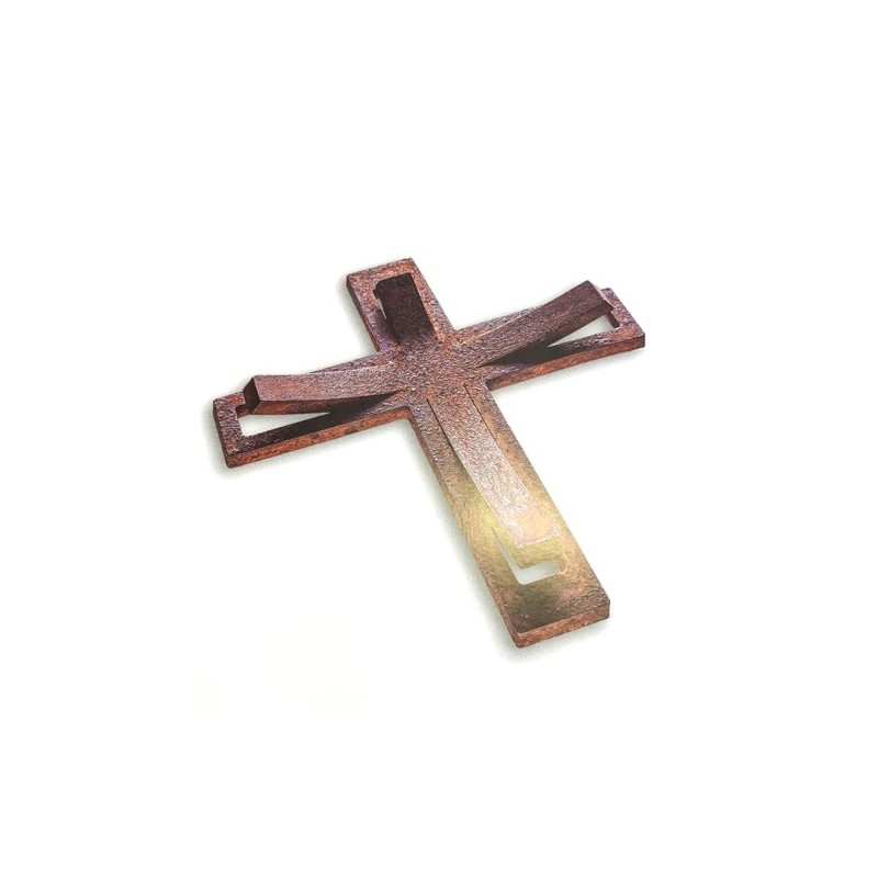 Croix moderne métal oxydé 12x11x2cm dans (cadre 21x15cm 3 modéles)