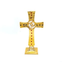 Croix de mariage en plaqué or avec pierre. 25 cm