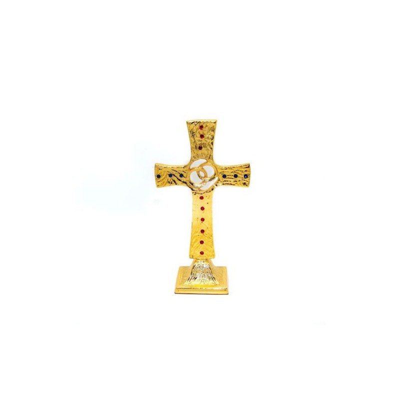 Croix de mariage en plaqué or avec pierre. 25 cm